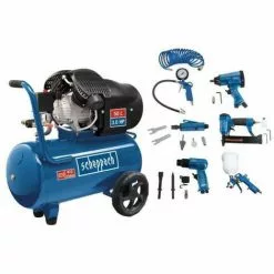 Compresseur D'air Horizontal A Double Cylindres SCHEPPACH HC55DC - 50L - 750 W - 10 Bars (Livré Avec Un Set D'accessoires)